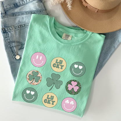 Retro Lucky Smileys, St Patrick's Day Comfort Colors Tshirt