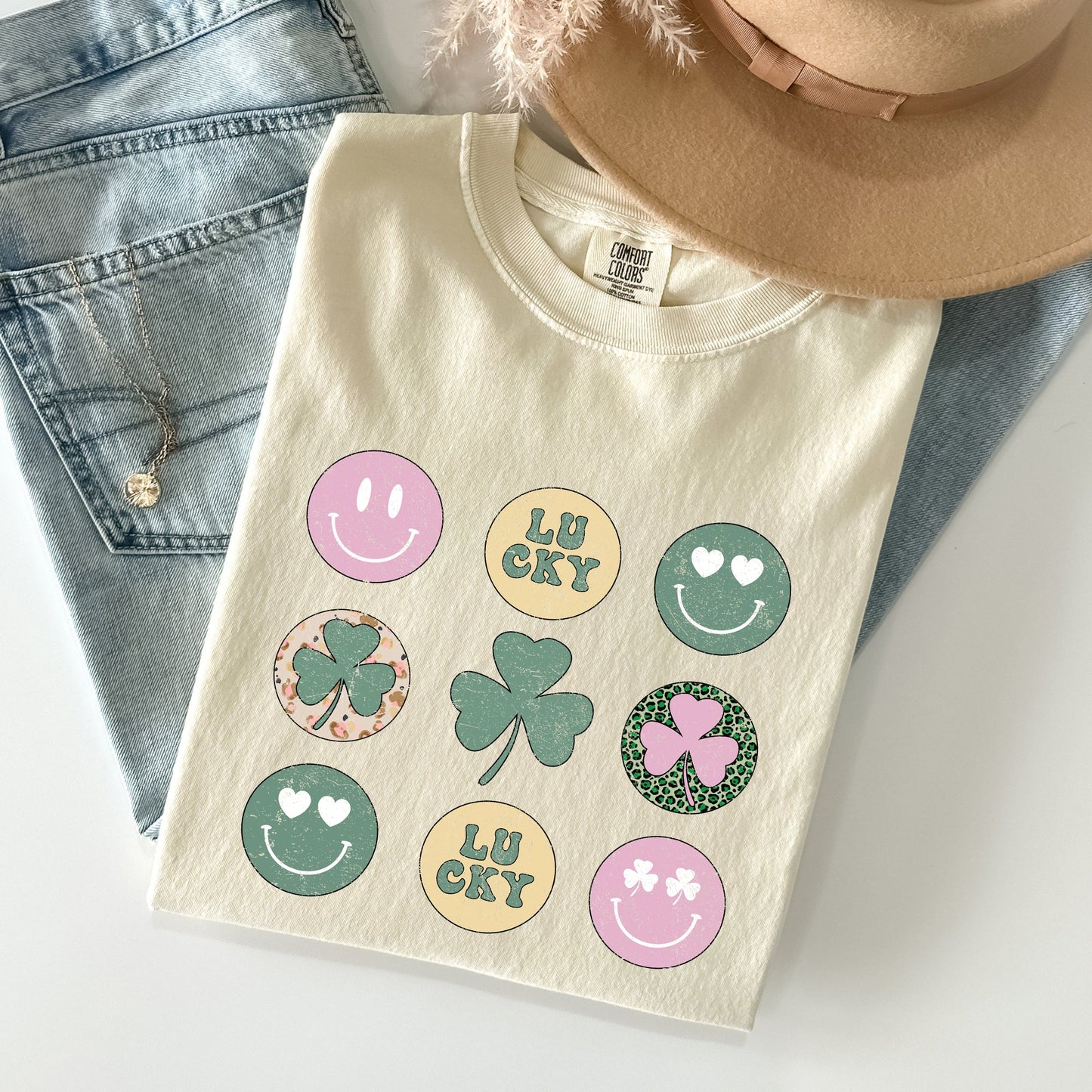 Retro Lucky Smileys, St Patrick's Day Comfort Colors Tshirt