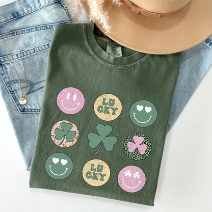 Retro Lucky Smileys, St Patrick's Day Comfort Colors Tshirt