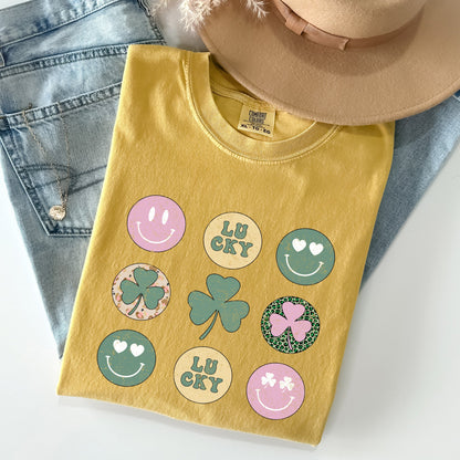 Retro Lucky Smileys, St Patrick's Day Comfort Colors Tshirt