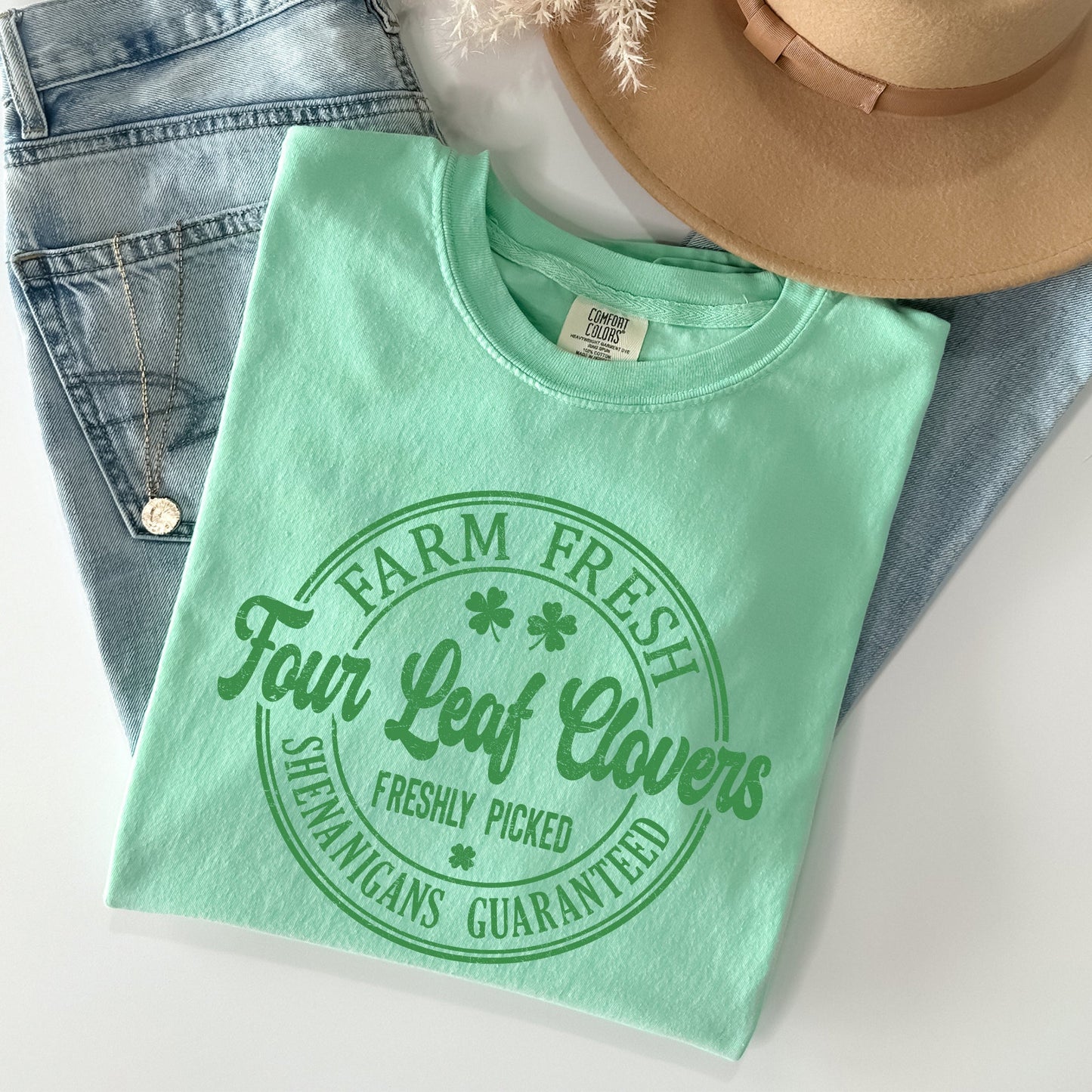 Four Leaf Clovers Farm, Farm Fresh, St Patrick's Day Comfort Colors Tshirt