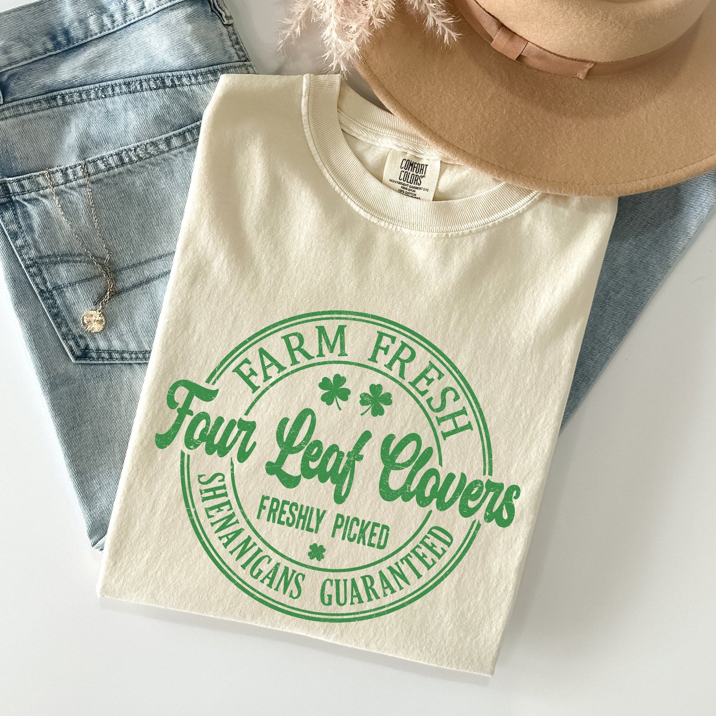 Four Leaf Clovers Farm, Farm Fresh, St Patrick's Day Comfort Colors Tshirt