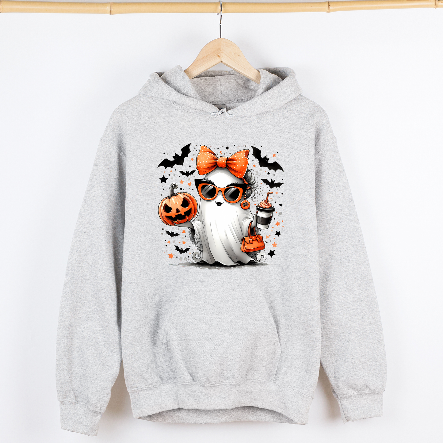 Fancy, Coffee Lover Ghost, Pumpkin, Vintage, Western, Witch, Aesthetic, Meme, Halloween, Costume, Graphic Hoodie, Hooded Sweatshirt