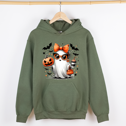 Fancy, Coffee Lover Ghost, Pumpkin, Vintage, Western, Witch, Aesthetic, Meme, Halloween, Costume, Graphic Hoodie, Hooded Sweatshirt