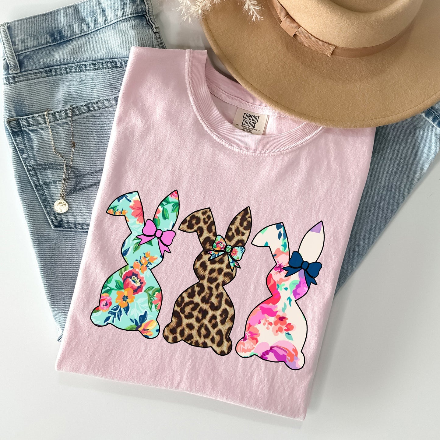 Retro Easter Rabbits, Floral, Leopard, Bunnies Comfort Colors Tshirt