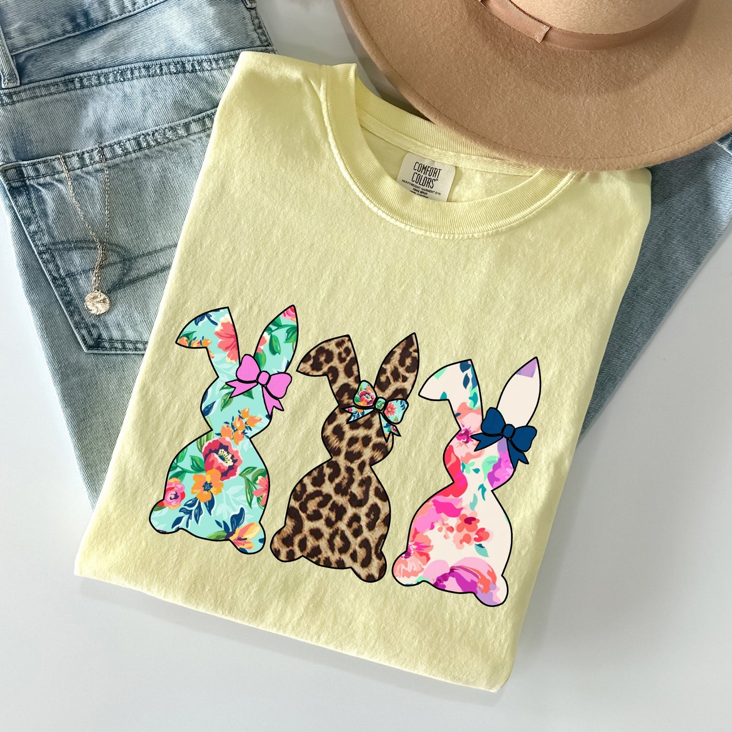 Retro Easter Rabbits, Floral, Leopard, Bunnies Comfort Colors Tshirt
