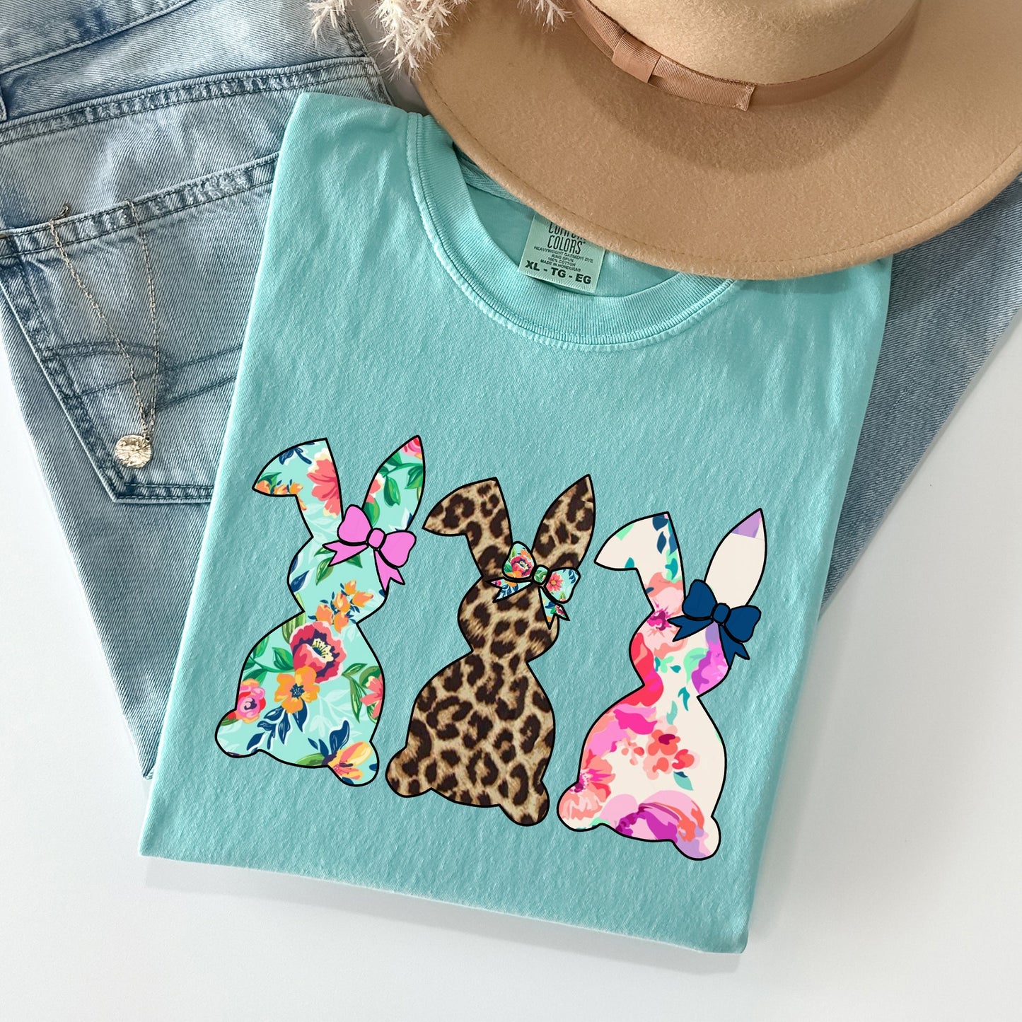 Retro Easter Rabbits, Floral, Leopard, Bunnies Comfort Colors Tshirt
