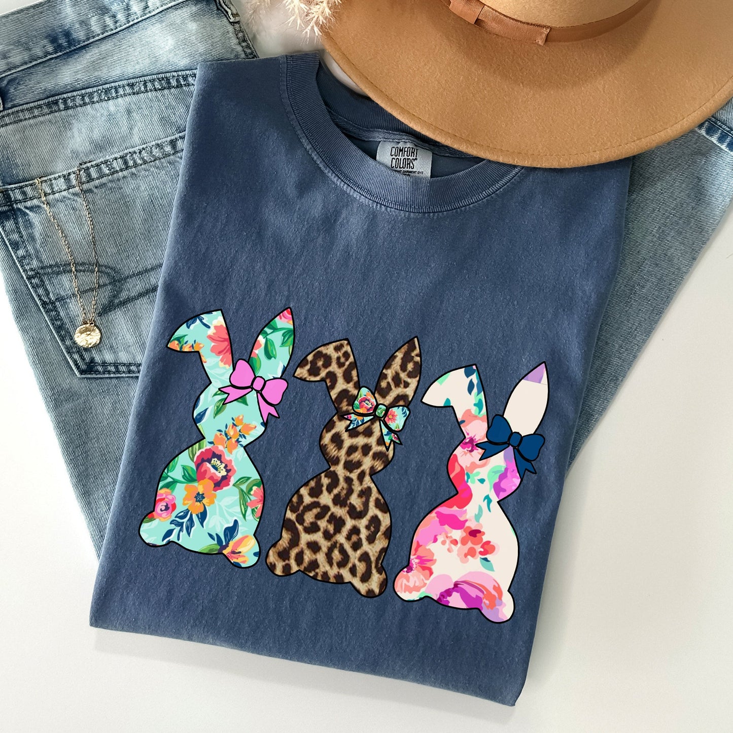 Retro Easter Rabbits, Floral, Leopard, Bunnies Comfort Colors Tshirt