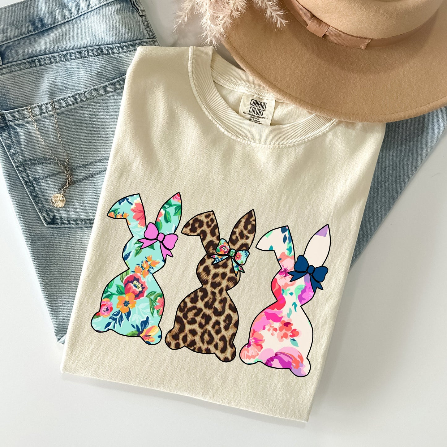 Retro Easter Rabbits, Floral, Leopard, Bunnies Comfort Colors Tshirt