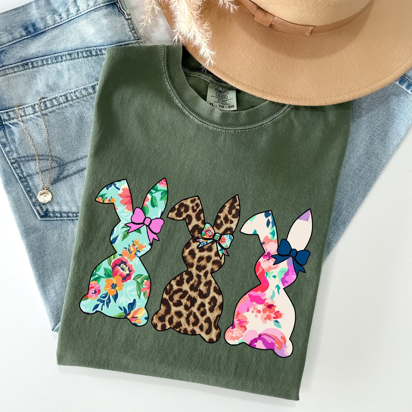 Retro Easter Rabbits, Floral, Leopard, Bunnies Comfort Colors Tshirt