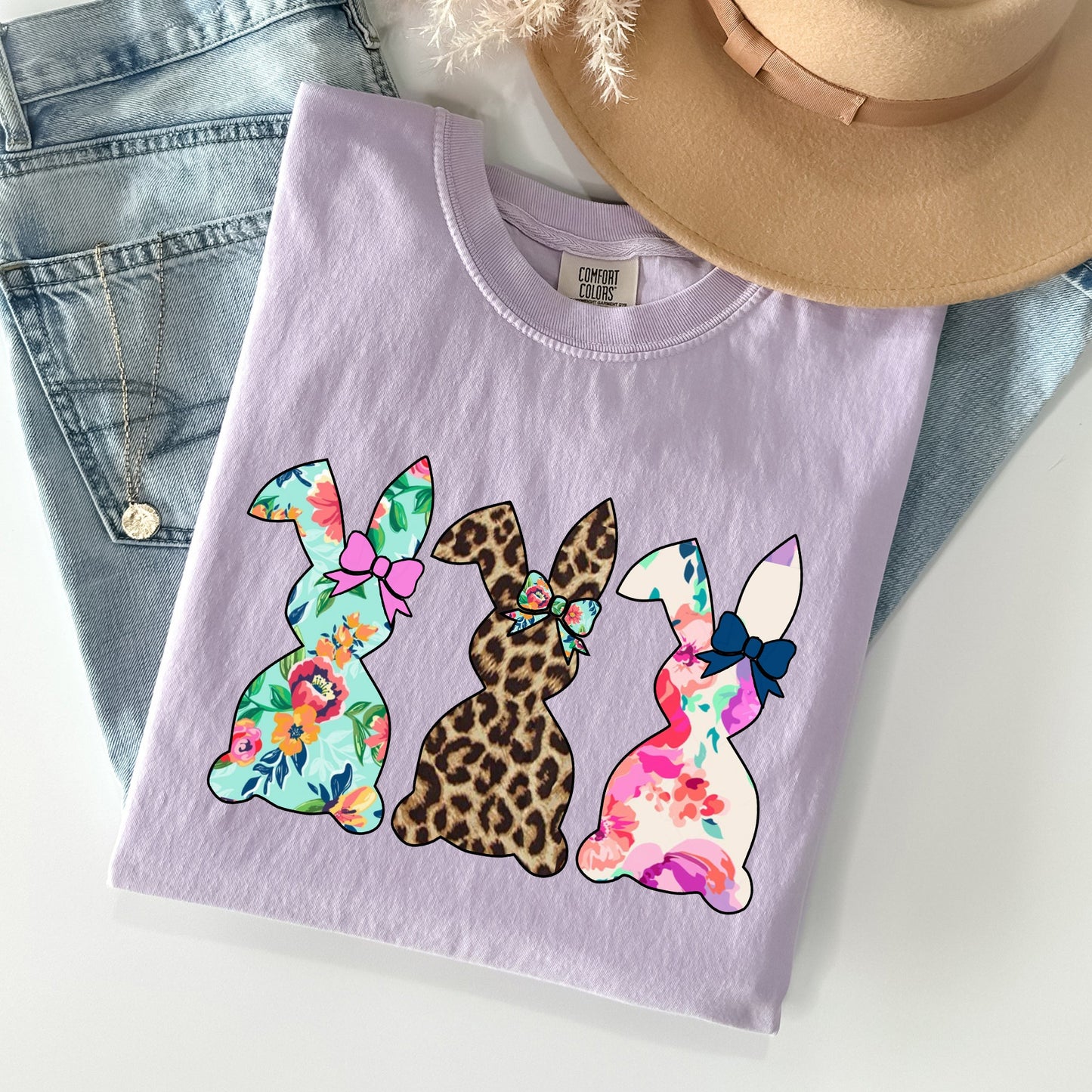 Retro Easter Rabbits, Floral, Leopard, Bunnies Comfort Colors Tshirt