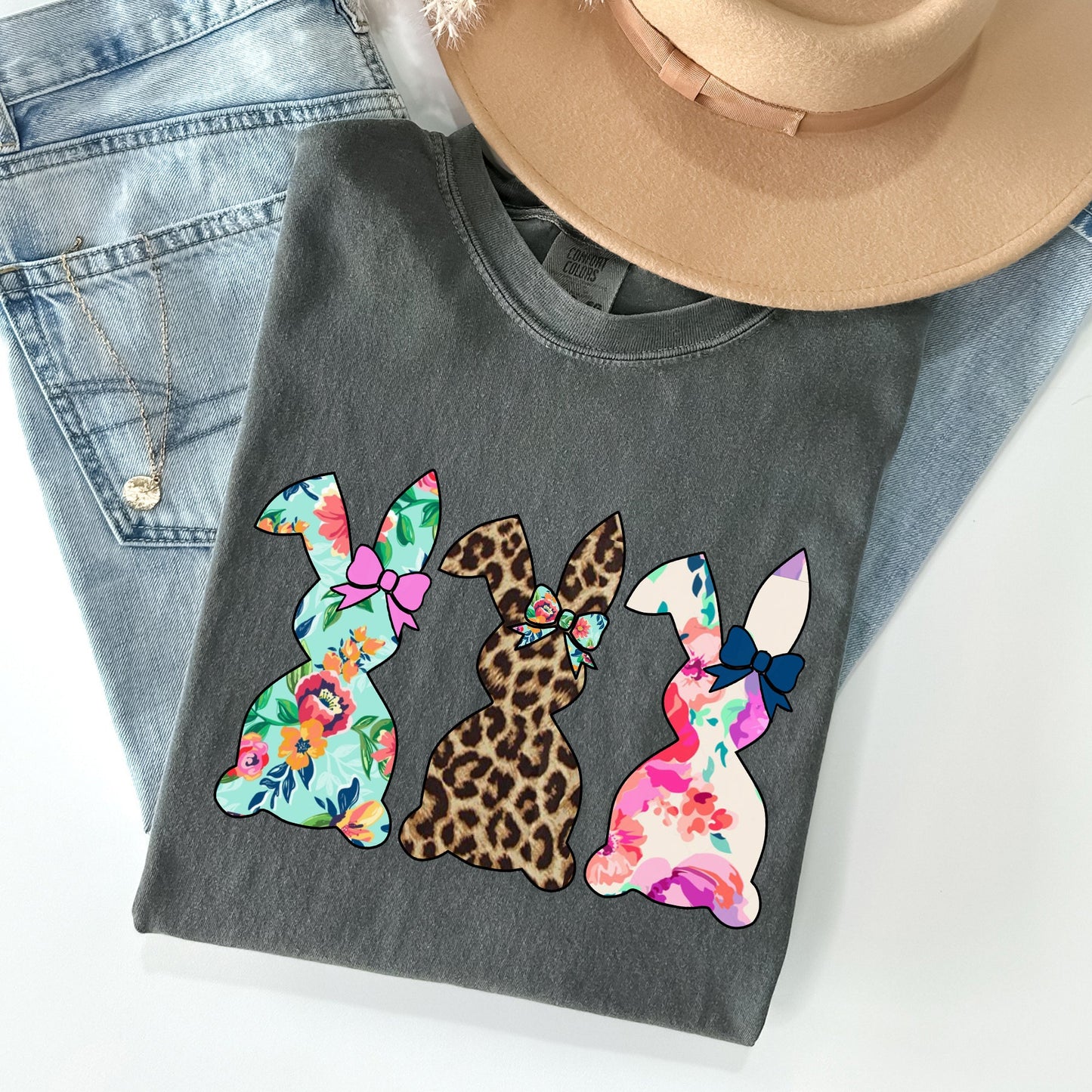 Retro Easter Rabbits, Floral, Leopard, Bunnies Comfort Colors Tshirt