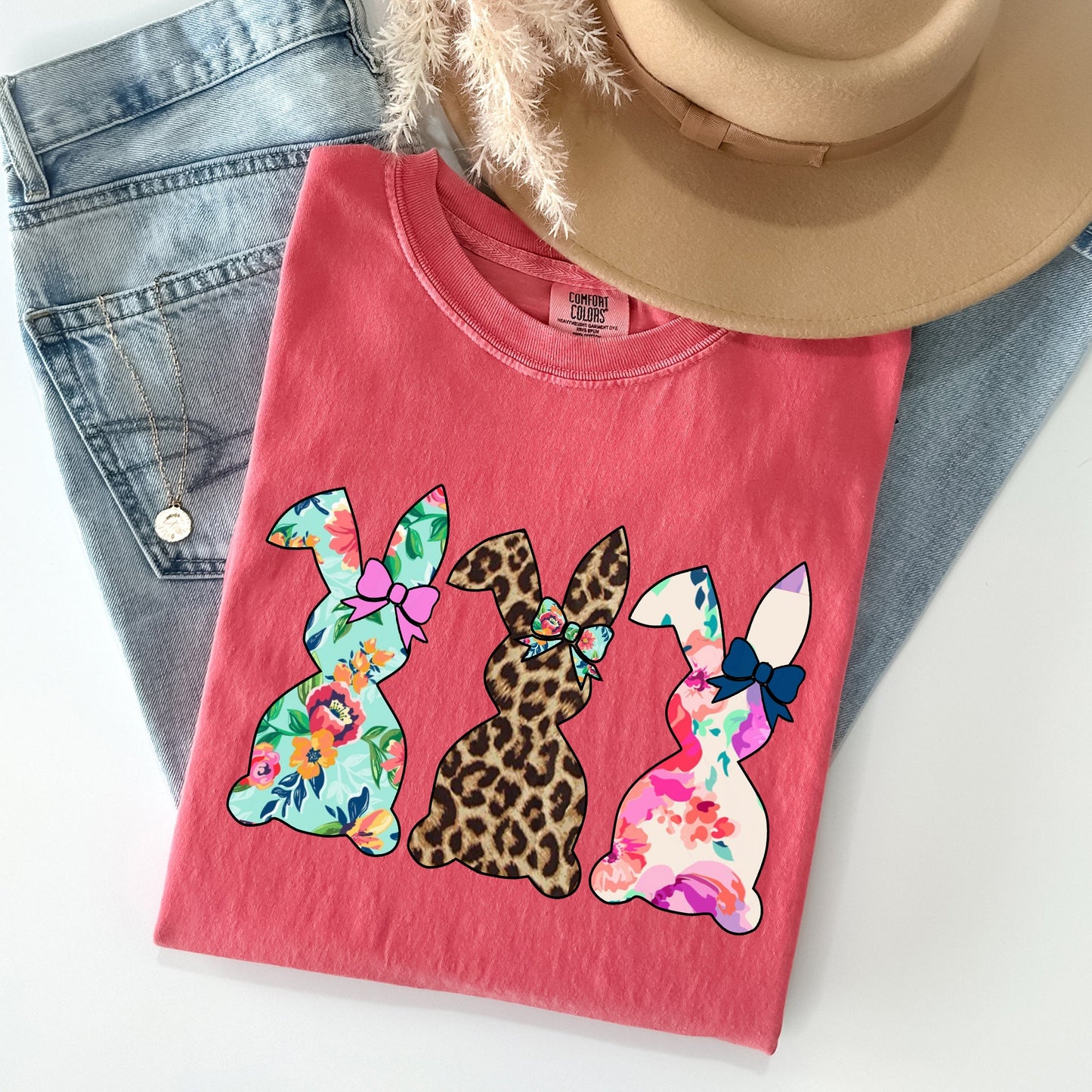 Retro Easter Rabbits, Floral, Leopard, Bunnies Comfort Colors Tshirt