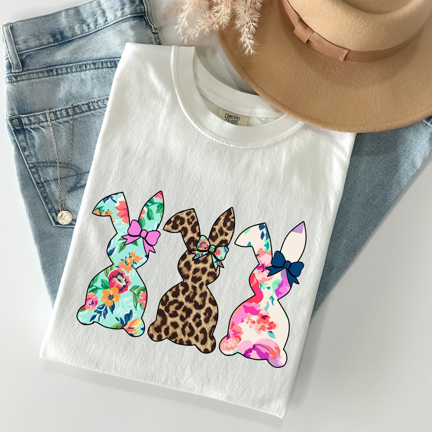 Retro Easter Rabbits, Floral, Leopard, Bunnies Comfort Colors Tshirt
