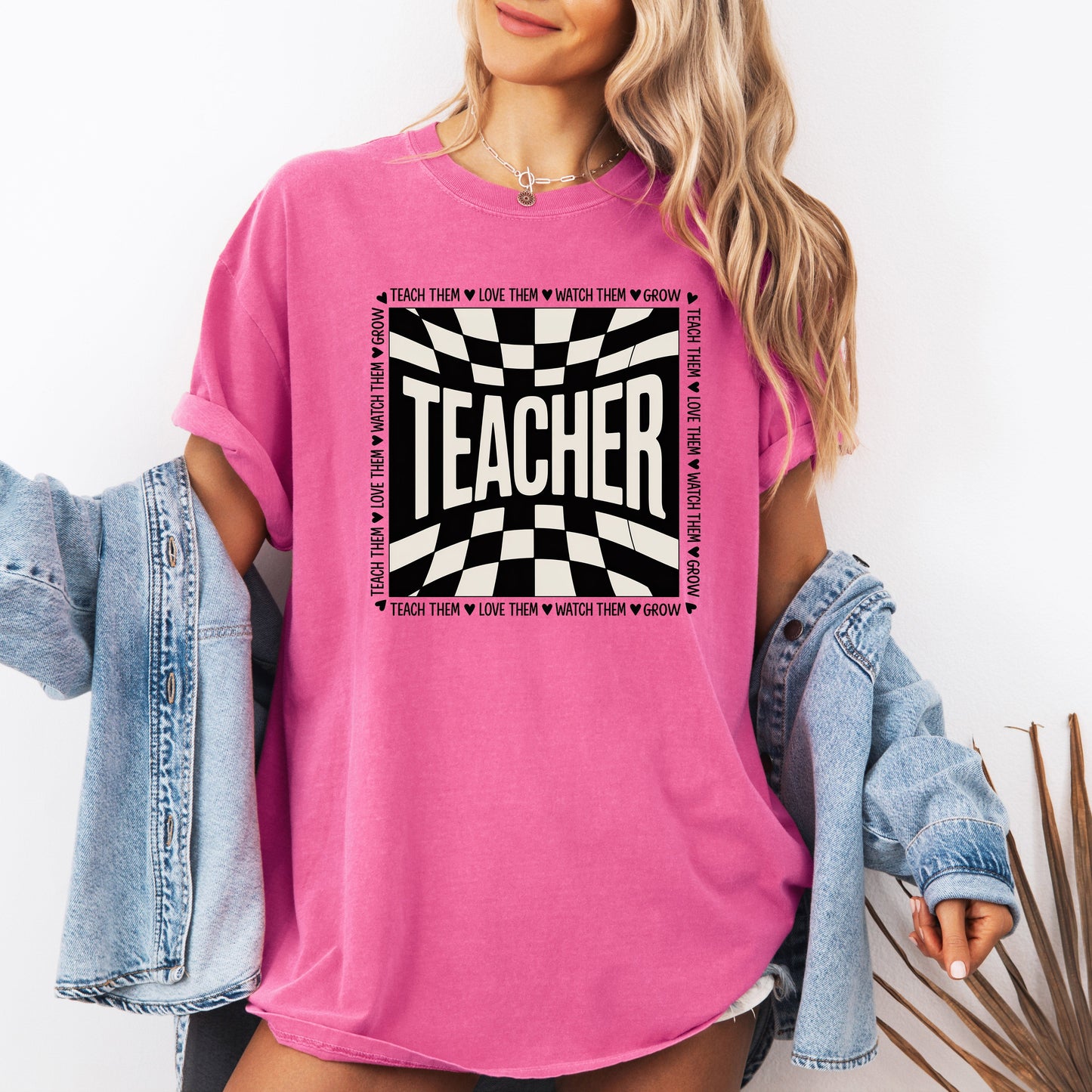Teacher, Checkered, Back to School, First Day of School, Cute, Teacher Appreciation, Coquette, Comfort Colors T-Shirt