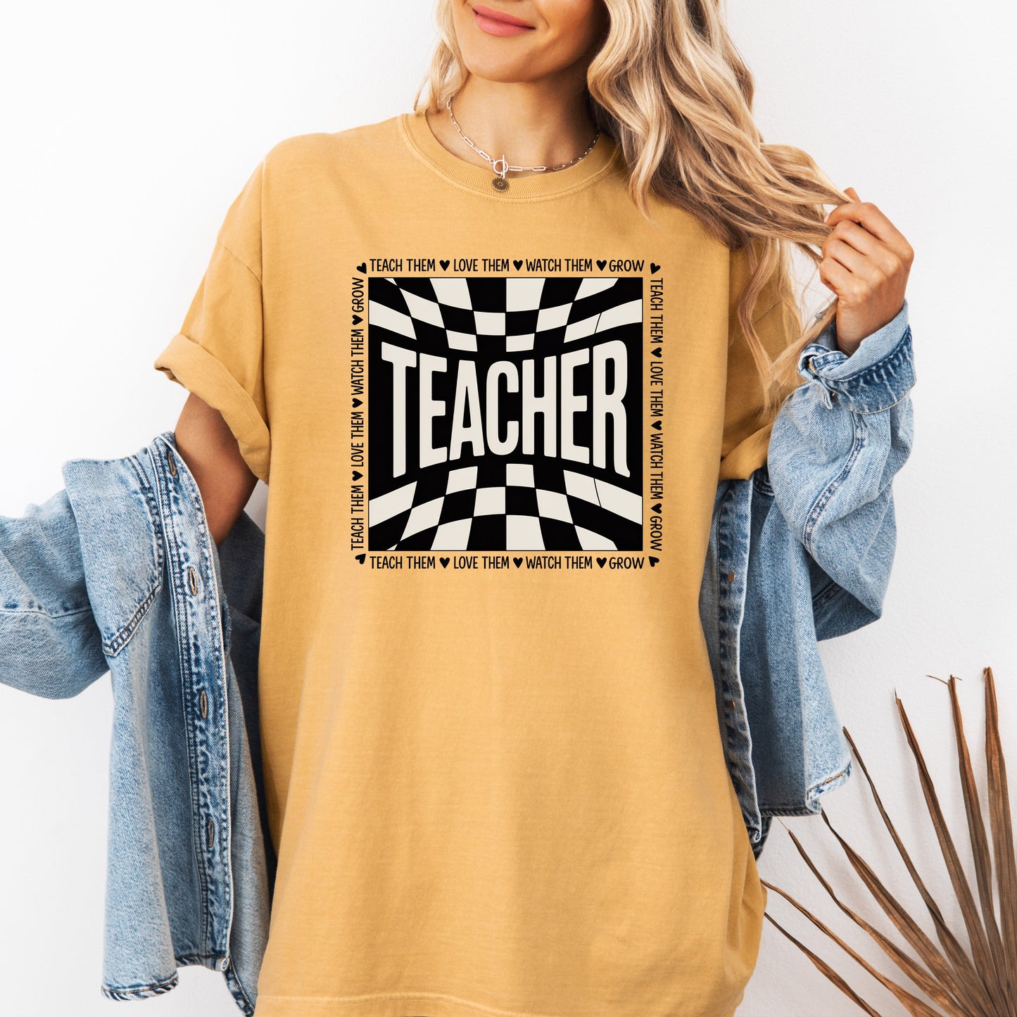Teacher, Checkered, Back to School, First Day of School, Cute, Teacher Appreciation, Coquette, Comfort Colors T-Shirt