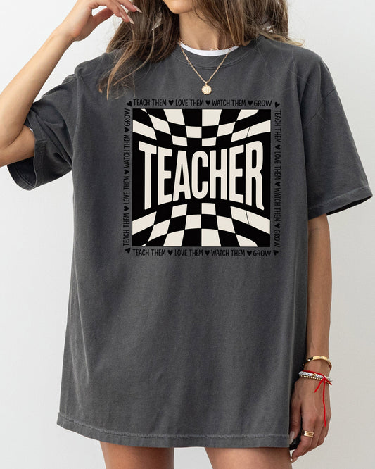 Teacher, Checkered, Back to School, First Day of School, Cute, Teacher Appreciation, Coquette, Comfort Colors T-Shirt