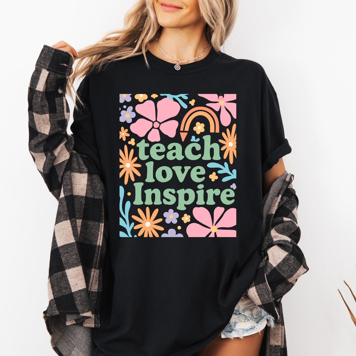 Teach Love Inspire, Boho, Back to School, First Day of School, Cute, Teacher Appreciation, Coquette, Comfort Colors T-Shirt