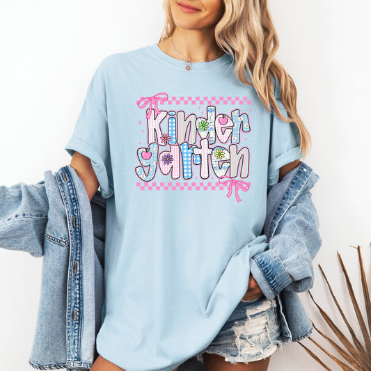 Kindergarten Teacher, Retro, Checkered, Back to School, First Day of School, Cute, Teacher Appreciation, Coquette, Comfort Colors T-Shirt