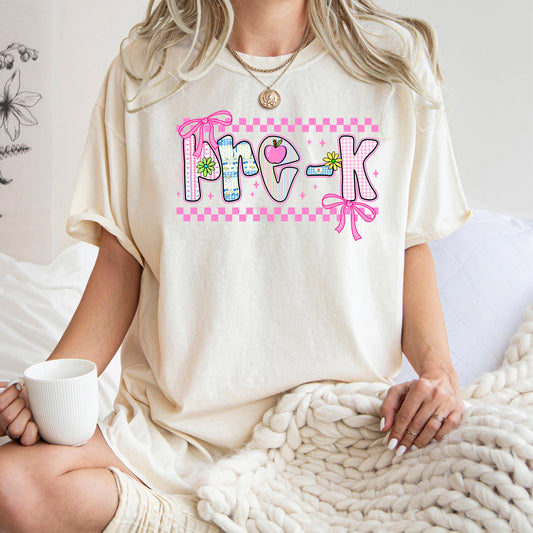 Pre-K Teacher, Retro, Checkered, Back to School, First Day of School, Cute, Teacher Appreciation, Coquette, Comfort Colors T-Shirt