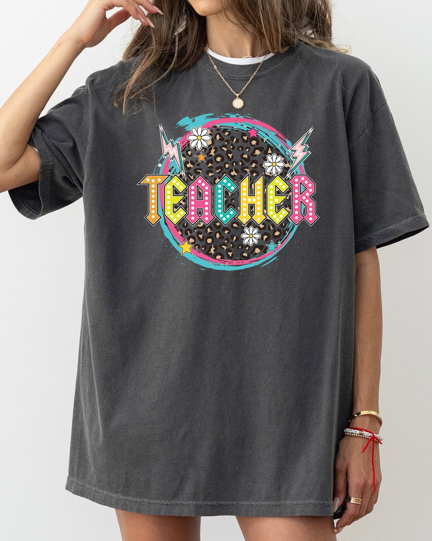 Teacher, Leopard, Daisy, Back to School, First Day of School, Cute, Teacher Appreciation, Coquette, Comfort Colors T-Shirt
