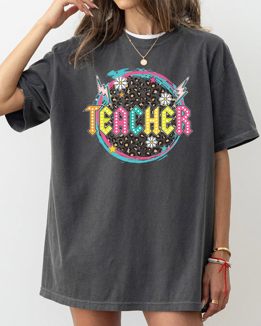 Teacher, Leopard, Daisy, Back to School, First Day of School, Cute, Teacher Appreciation, Coquette, Comfort Colors T-Shirt