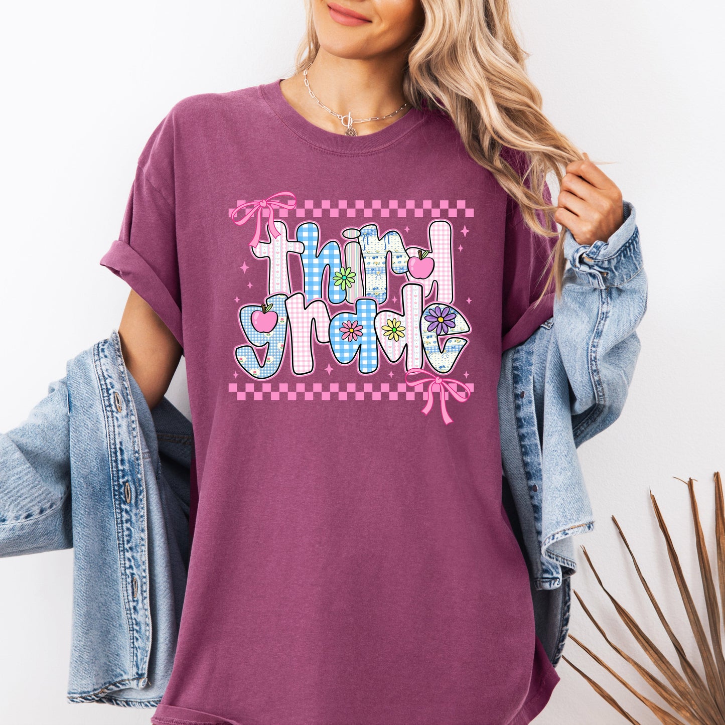 Third Grade Teacher, Retro, Checkered, Back to School, First Day of School, Cute, Teacher Appreciation, Coquette, Comfort Colors T-Shirt