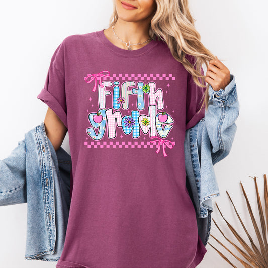 Fifth Grade Teacher, Retro, Checkered, Back to School, First Day of School, Cute, Teacher Appreciation, Coquette, Comfort Colors T-Shirt
