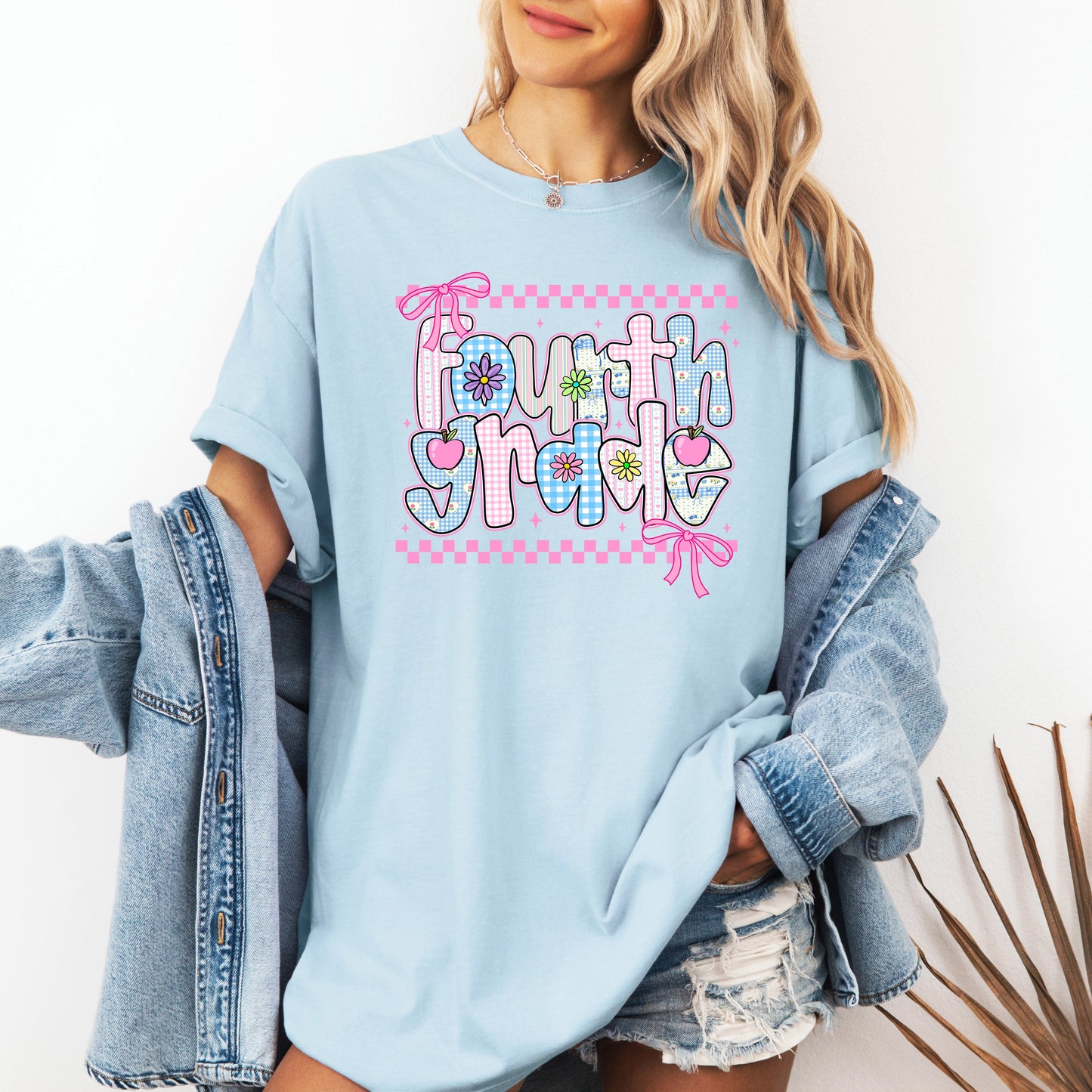 Fourth Grade Teacher, Retro, Checkered, Back to School, First Day of School, Cute, Teacher Appreciation, Coquette, Comfort Colors T-Shirt