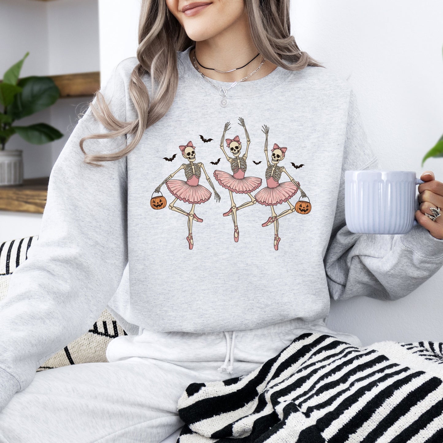 Dancing Skeleton Girls, Halloween, Ghost, Checkered, Retro, Vintage, Spooky, Costume, Fall, Graphic Sweatshirt