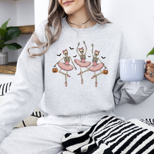 Dancing Skeleton Girls, Halloween, Ghost, Checkered, Retro, Vintage, Spooky, Costume, Fall, Graphic Sweatshirt