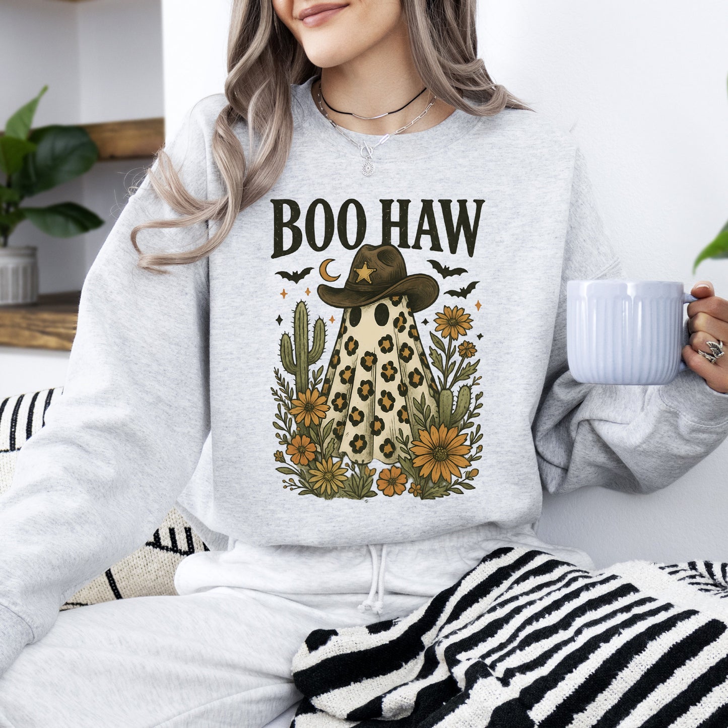 Boo Haw, Cowboy Ghost, Western, Halloween, Retro, Vintage, Spooky, Costume, Fall, Graphic Sweatshirt