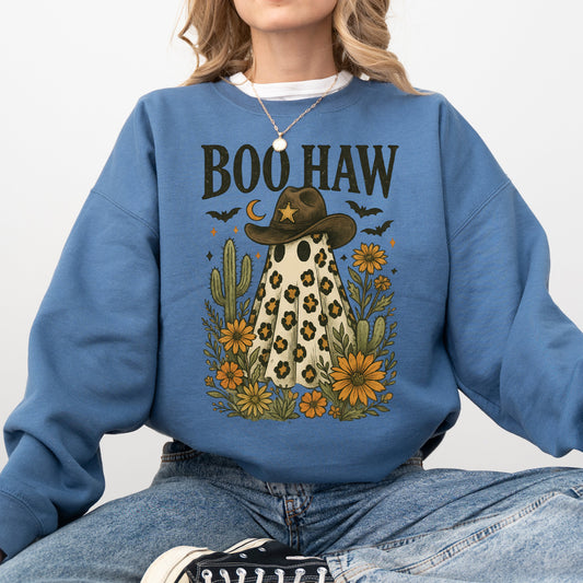 Boo Haw, Cowboy Ghost, Western, Halloween, Retro, Vintage, Spooky, Costume, Fall, Graphic Sweatshirt