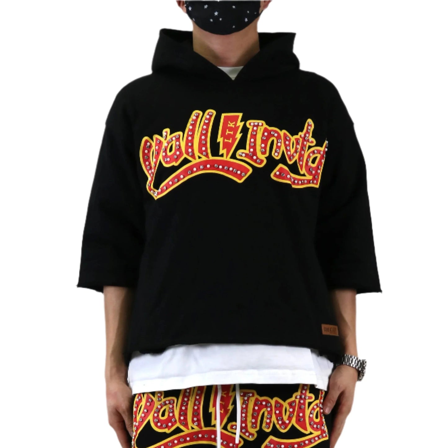 CURTIS French Terry 3/4 Sleeve Crop Top Pullover Hoodie