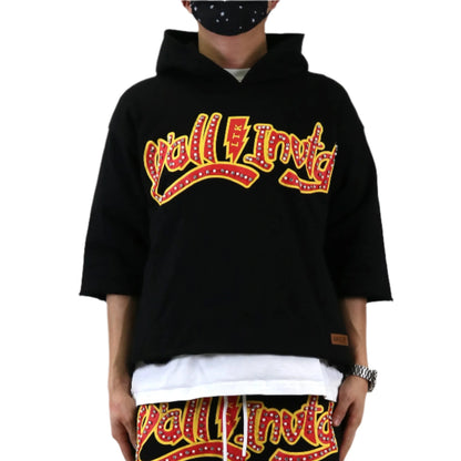 CURTIS French Terry 3/4 Sleeve Crop Top Pullover Hoodie