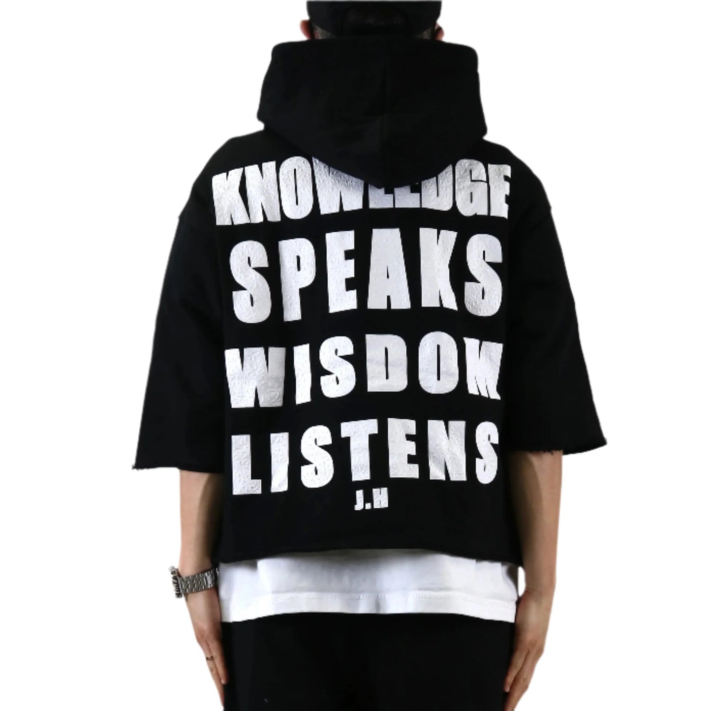 CURTIS French Terry 3/4 Sleeve Crop Top Pullover Hoodie