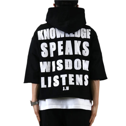 CURTIS French Terry 3/4 Sleeve Crop Top Pullover Hoodie