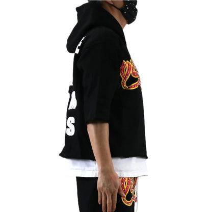 CURTIS French Terry 3/4 Sleeve Crop Top Pullover Hoodie