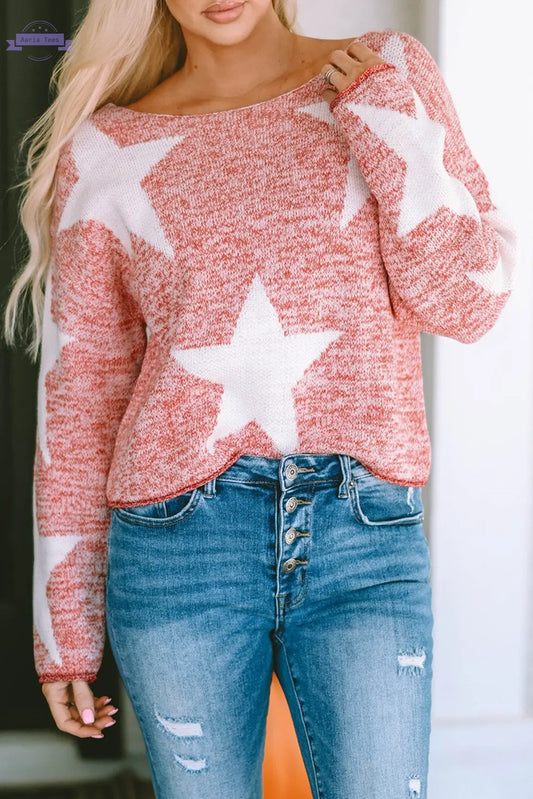 Katharine Star Spangled Casual Knit Sweater Threaded Pear