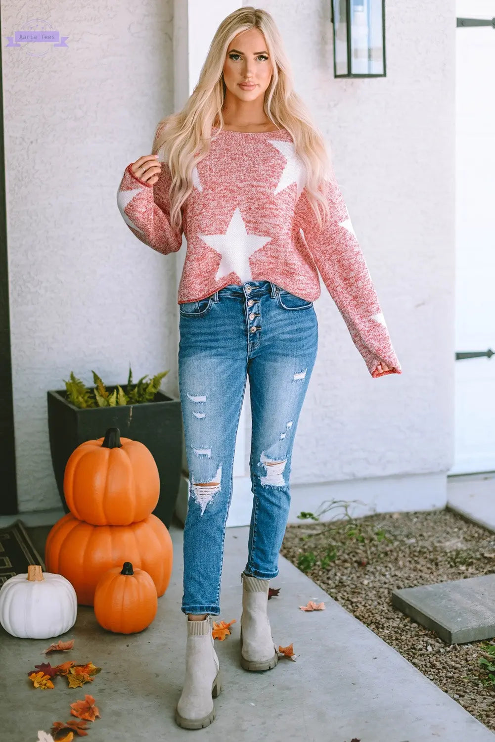 Katharine Star Spangled Casual Knit Sweater Threaded Pear