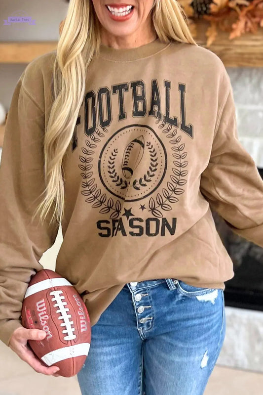 Khaki Rugby FOOTBALL SEASON Graphic Game Day Sweatshirt Aaria Tees