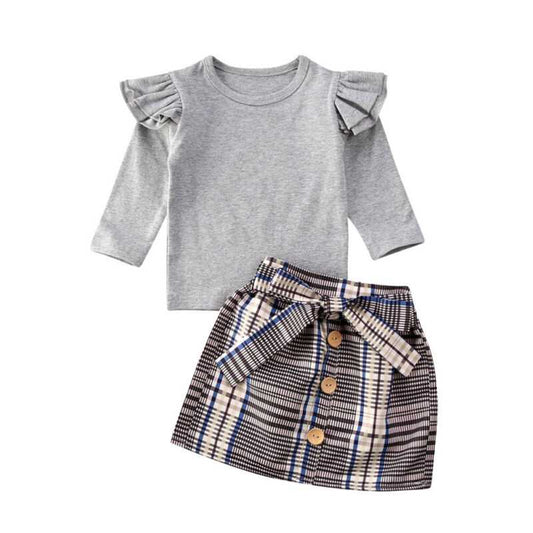 Kids Baby Girl Autumn Winter Clothes Sets 2020 Fly-Sleeve Pullover Tops Bowknot Skirts Outfit - Aaria Tees