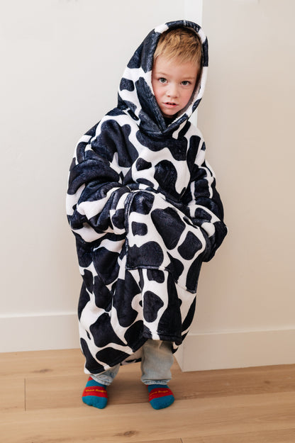 Kids Oversized Hoodie Blanket in Cow (Online Exclusive)