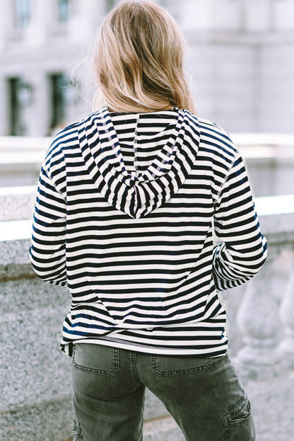 Julia Stripe Kangaroo Pocket Drawstring Hoodie - Aaria Tees