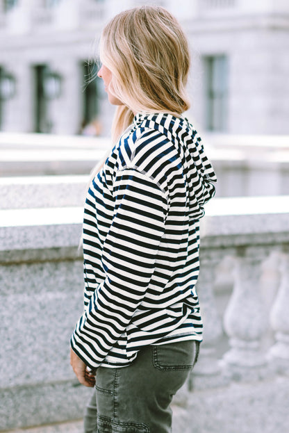 Julia Stripe Kangaroo Pocket Drawstring Hoodie - Aaria Tees