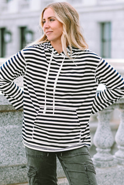 Julia Stripe Kangaroo Pocket Drawstring Hoodie - Aaria Tees