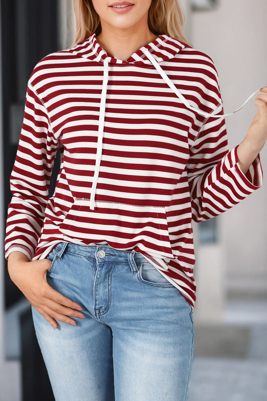 Julia Stripe Kangaroo Pocket Drawstring Hoodie - Aaria Tees