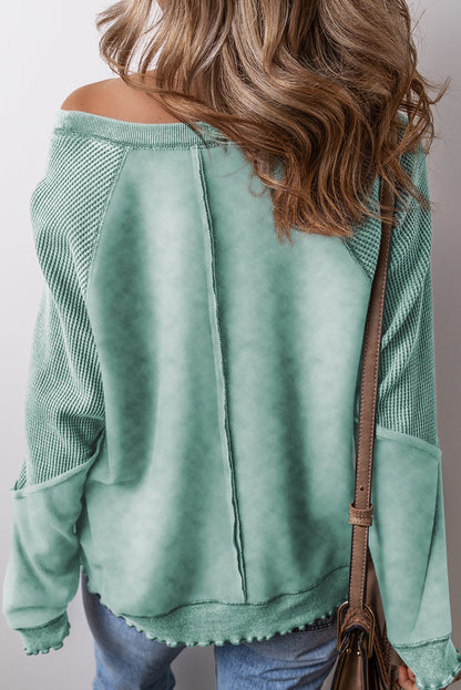 Jolie Waffle Exposed Seam Raglan Sweatshirt - Aaria Tees