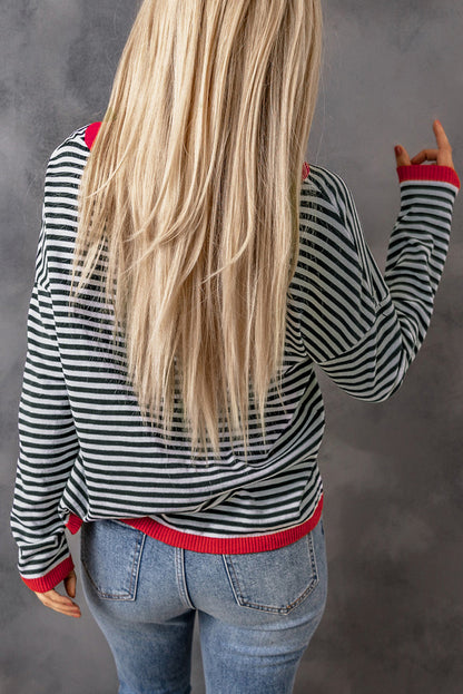 Madelynn Striped Drop Shoulder Sweater - Aaria Tees