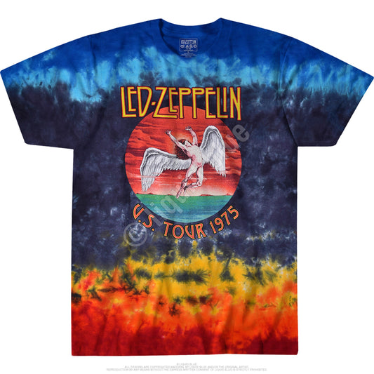 Led Zeppelin Tie Dye 1975 Tour Swan Song Icarus Liquid Blue Mens T-shirt